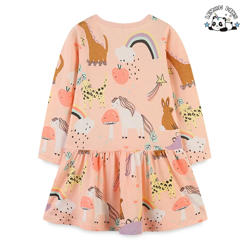 LEZONKIDS - Customizable Spring Autumn Girls Princess Dress Cotton Kids Full Printed Flower Infant Long Sleeve  Dress